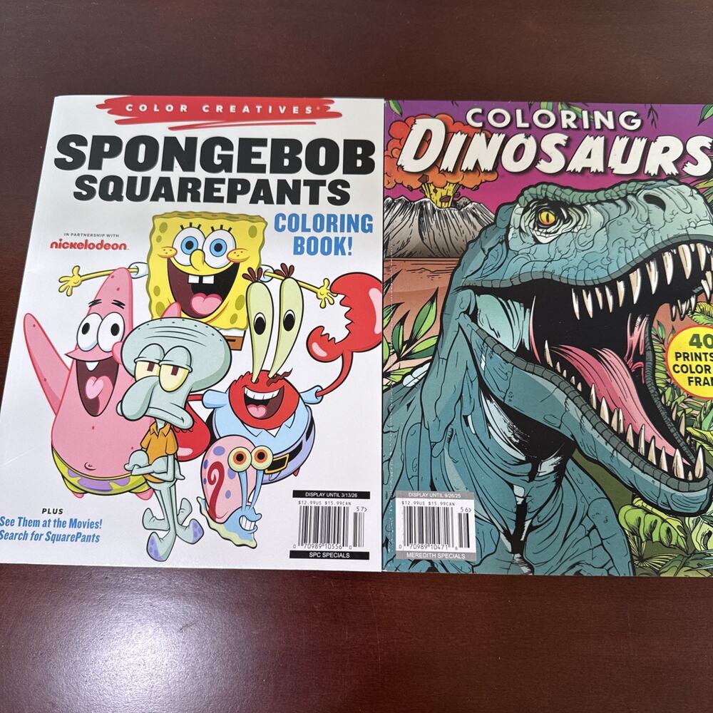 Coloring Books Lot 2 NEW SpongeBob SquarePants and Dinosaurs